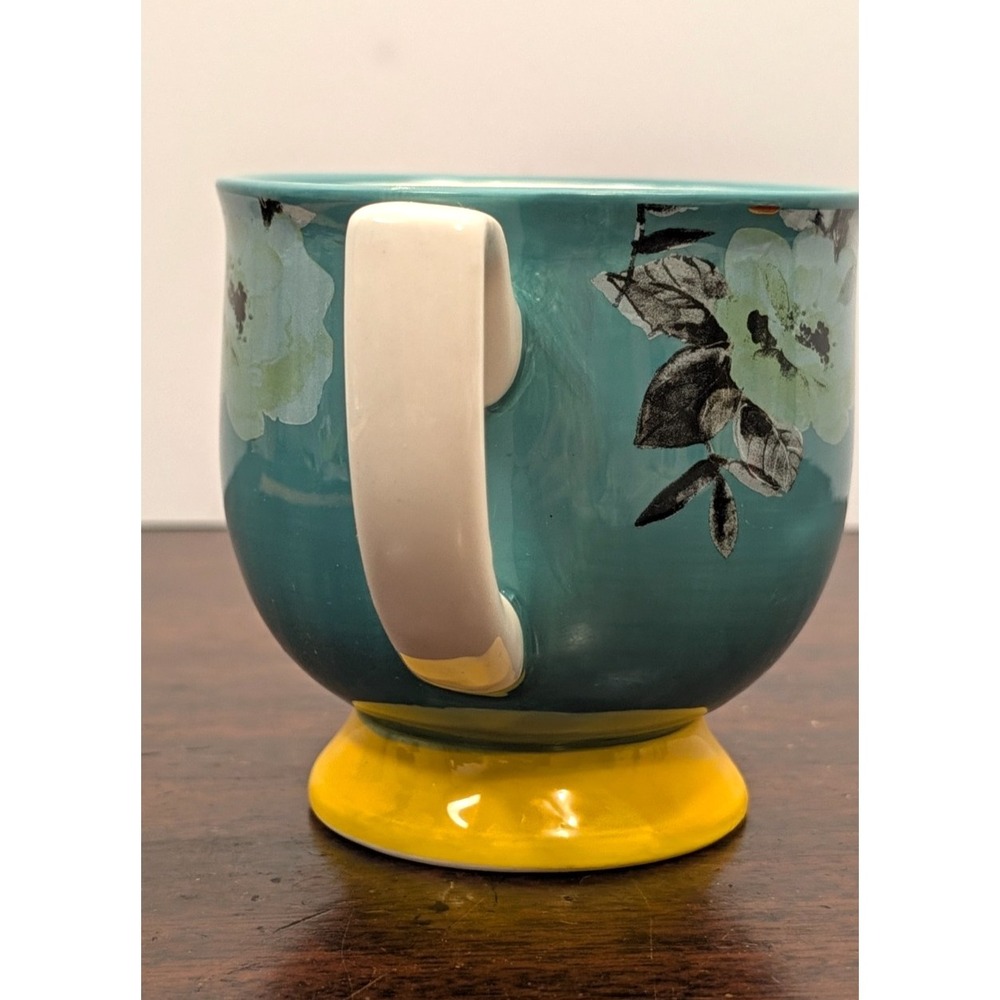 Pioneer Woman Flea Market Turquoise & Yellow Floral Footed Mug 15oz Coffee Cup - Picture 2 of 6